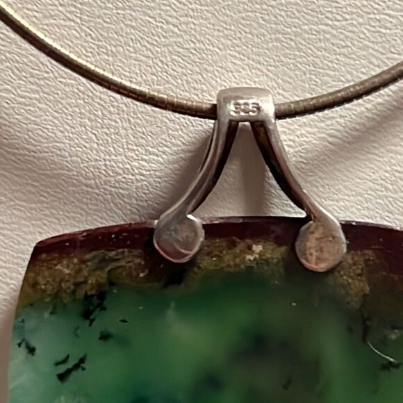 Natural Chrysoprase Sterling Silver Snake Chain Necklace - Picture 5 of 12